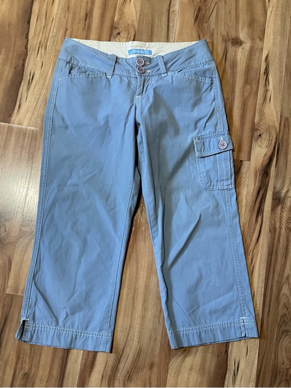 Periscope Blue Low-Rise Cargo Capris - 90s/Y2K Gorpcore Utility Pants Sz 3